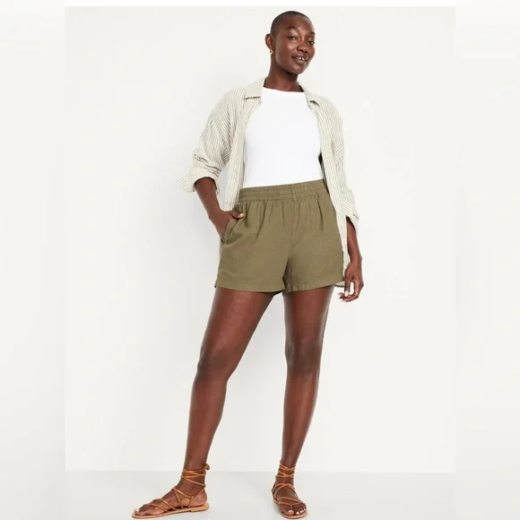 🆕 Old Navy Women’s High-Waisted Linen-Blend Shorts 3.5-in inseam Kombu XL 16-18 - Picture 2 of 15